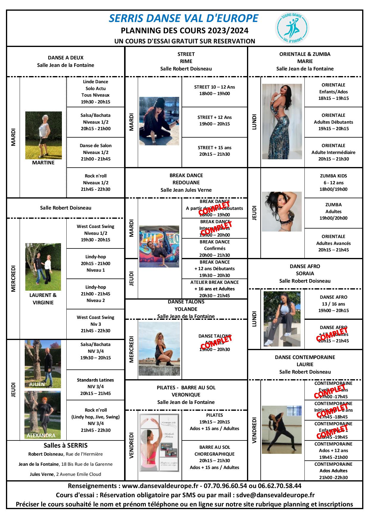 Planning Cours 2023 avec photos